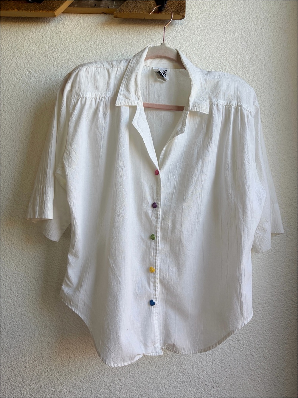 Vintage Heart Button Short Sleeve Blouse LG